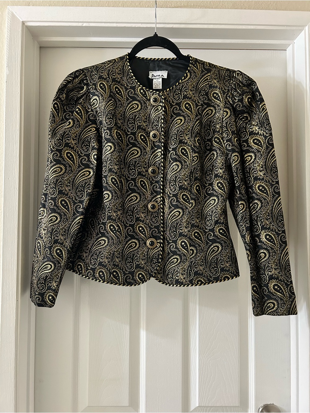 Patra Black & Gold Paisley Button-Front Jacket